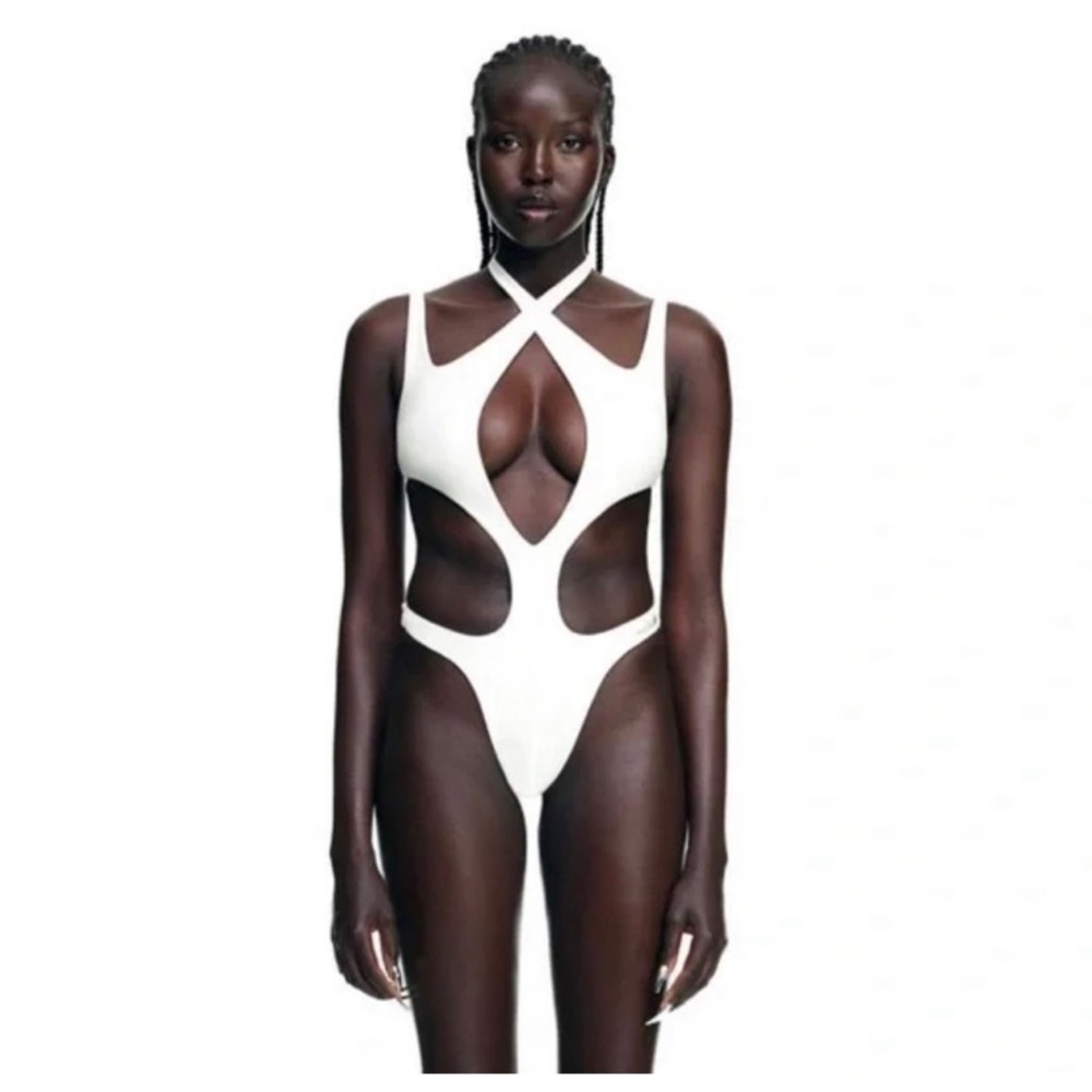 Mugler white bikini bodysuit